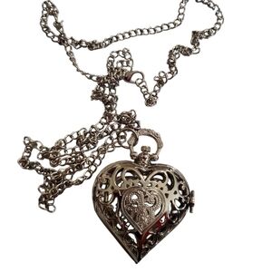 NEW Heart Shape Silver Color Pocket Watch